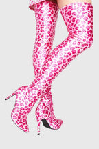 Flowering Girl Women Giselle Leopard Print Thigh-high Boots - Pink