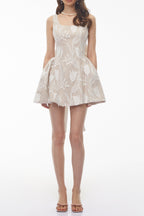 Giuliana Cream Square Neck Floral Print Mini Dress