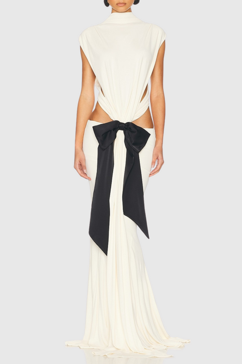 Flowering Girl Women bernice Bow Patch Cut Backless Maxi Dress in white