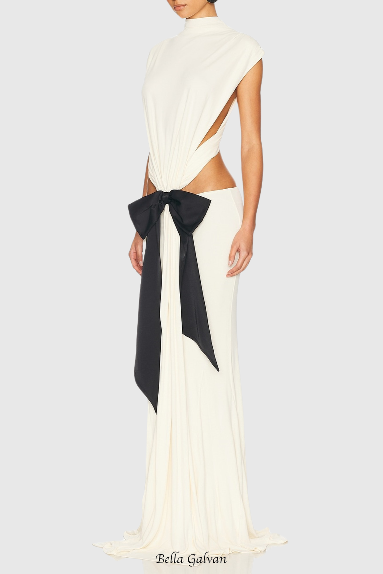 bernice Bow Patch Cut Backless Maxi Dress in white