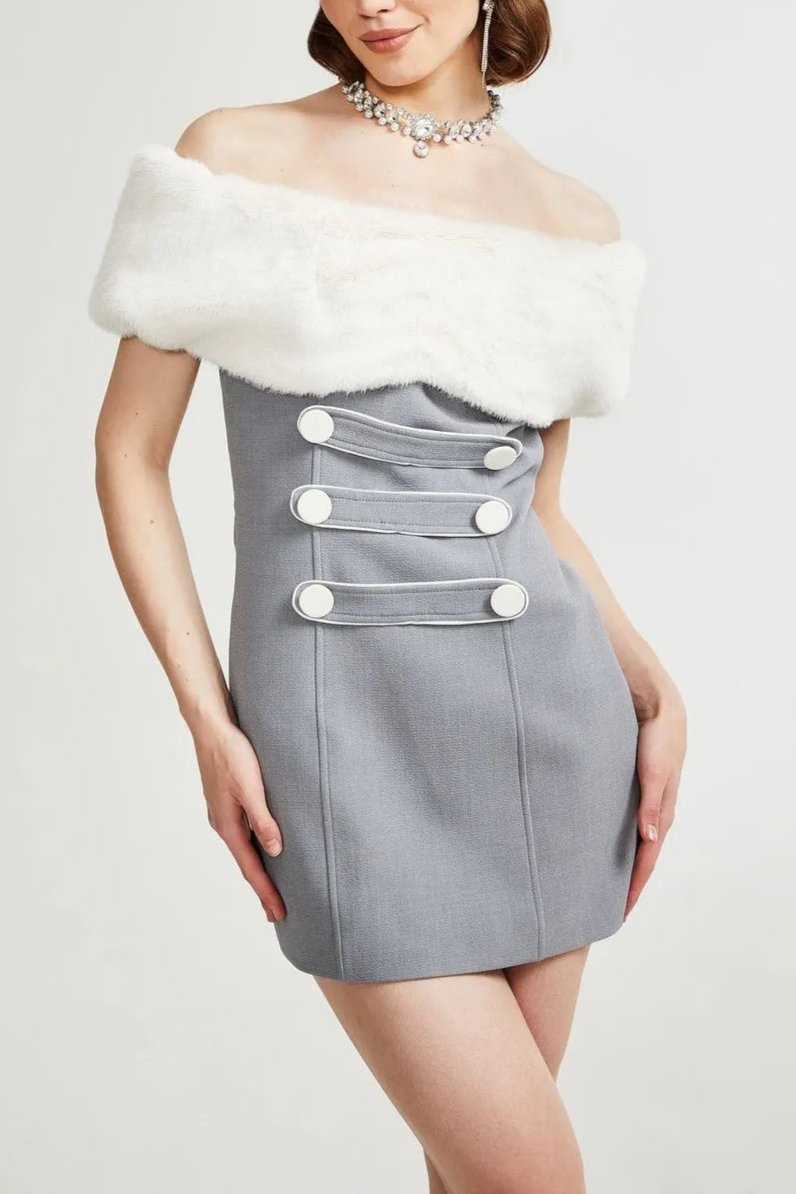 Flowering Girl Women Griselda Faux Fur Off Shoulder Mini Dress
