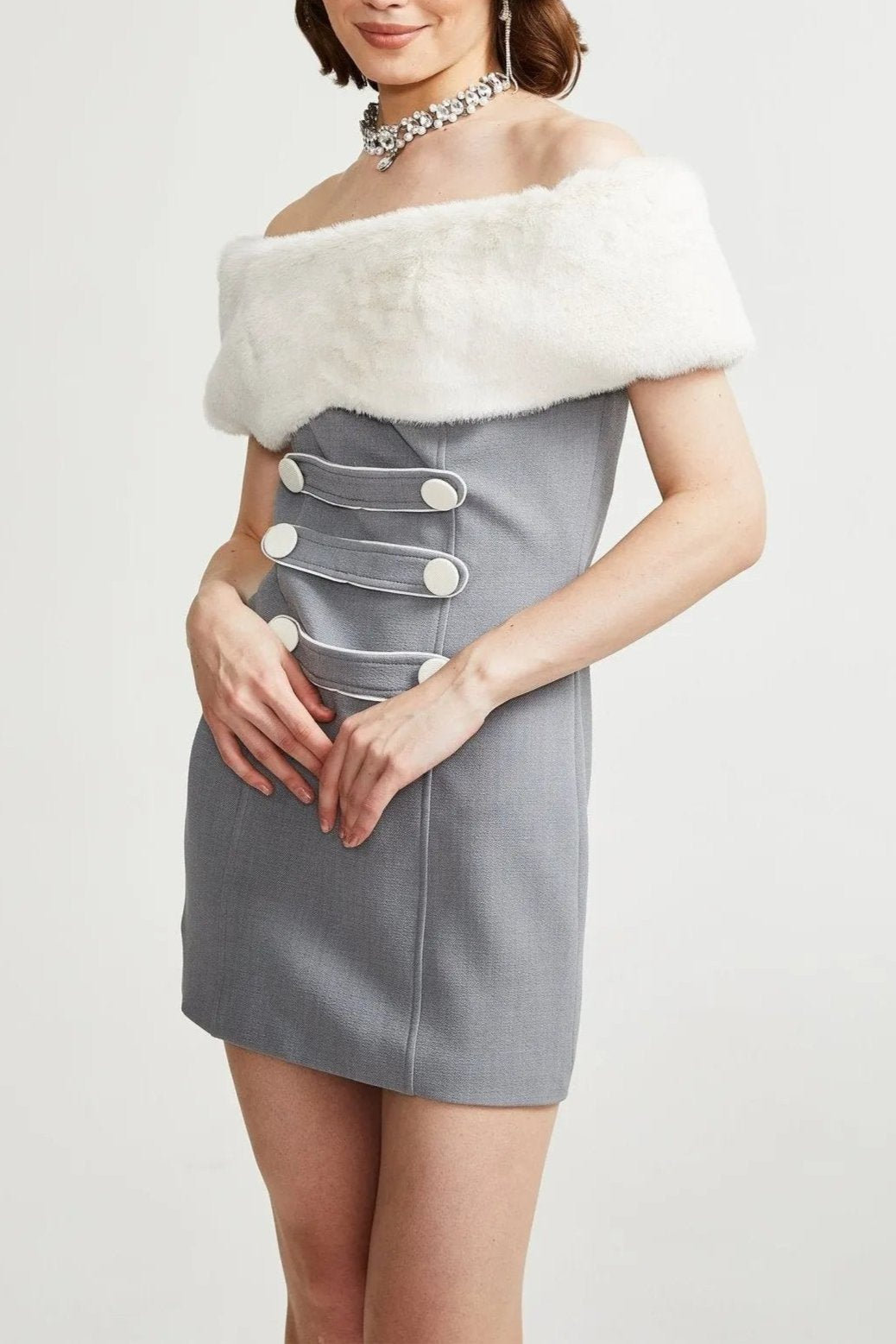Flowering Girl Women Griselda Faux Fur Off Shoulder Mini Dress