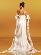 quintina Off Shoulder Pleated Maxi Dress in apricot