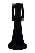 Flowering Girl Women embroidered velvet maxi dress in black