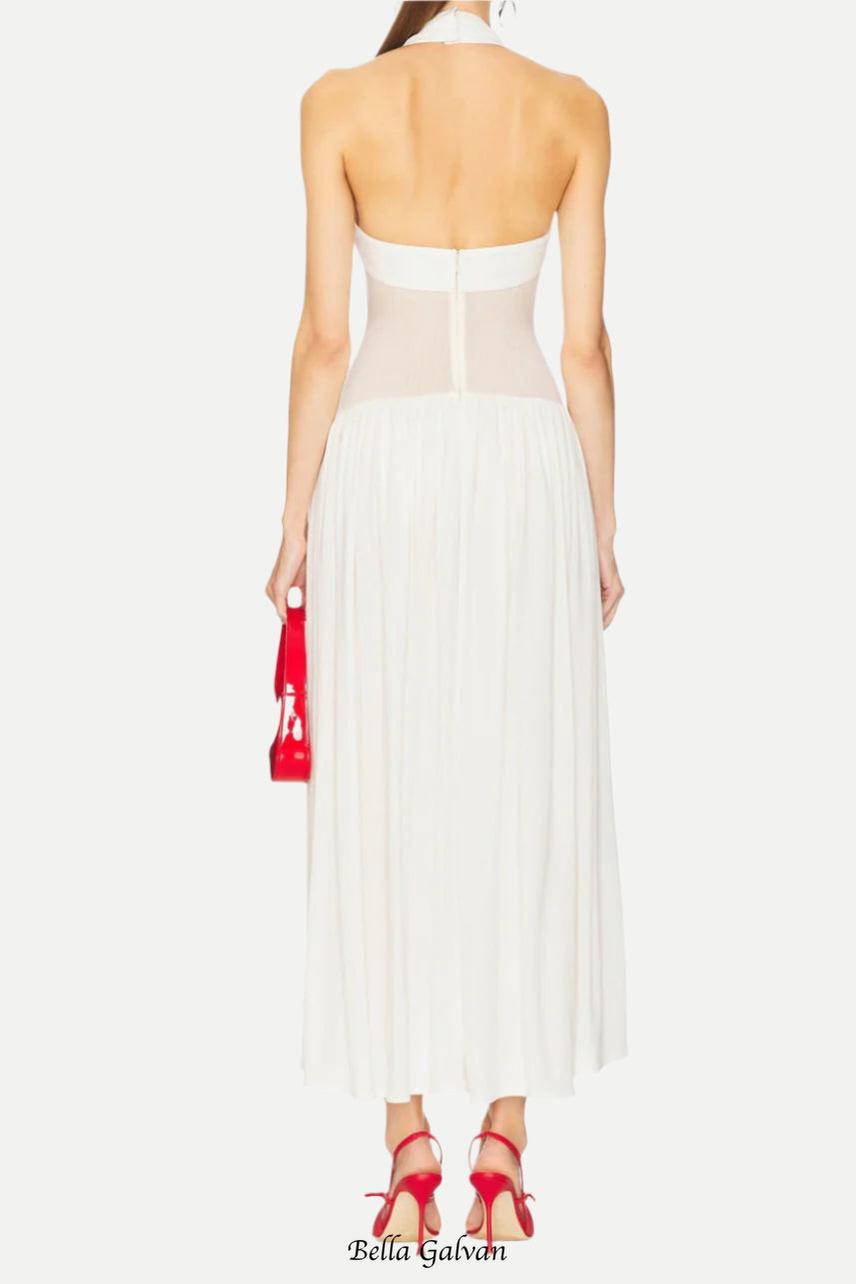 hilary Halter Neck Ruffle Maxi Dress in white