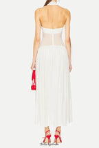 hilary Halter Neck Ruffle Maxi Dress in white