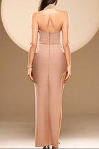 Flowering Girl Women Irene Halter Pearl Embellished Maxi Dress In Nude