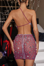 Flowering Girl Women Hanne Backless Rhinestone Mesh Mini Dress In Pink