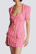 Flowering Girl Women Selena Pink Tweed Mini Dress With 7-Buttons