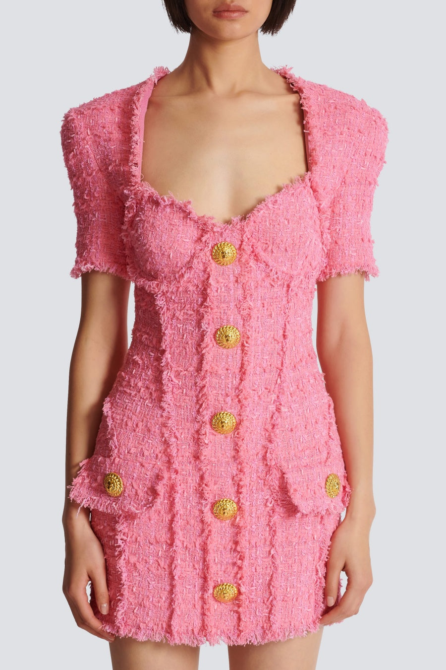 Flowering Girl Women Selena Pink Tweed Mini Dress With 7-Buttons