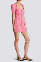 Flowering Girl Women Selena Pink Tweed Mini Dress With 7-Buttons