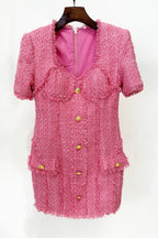 Flowering Girl Women Selena Pink Tweed Mini Dress With 7-Buttons