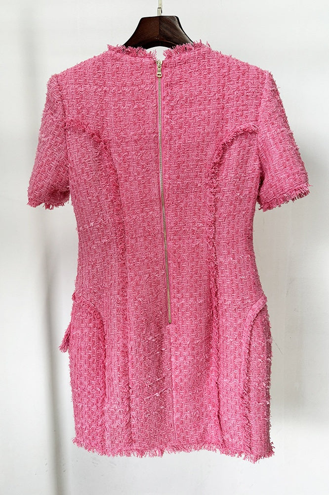 Flowering Girl Women Selena Pink Tweed Mini Dress With 7-Buttons