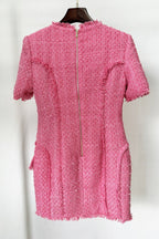 Flowering Girl Women Selena Pink Tweed Mini Dress With 7-Buttons