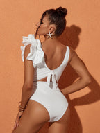 Flowering Girl Women Heather Ruffle Cutout One Piece Swimsuit