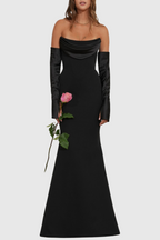 Flowering Girl Women Off Shoulder Corset Maxi Dress - Black