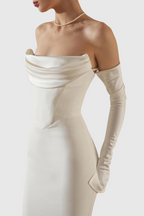 Flowering Girl Women Off Shoulder Corset Maxi Dress - White