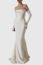 Flowering Girl Women Off Shoulder Corset Maxi Dress - White