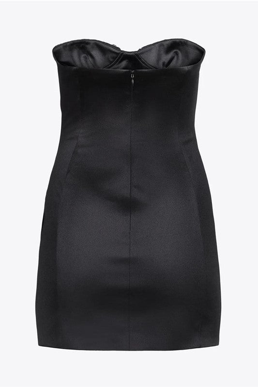 Flowering Girl Women Heidi Diamante Strapless Satin Mini Dress - Black