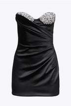Flowering Girl Women Heidi Diamante Strapless Satin Mini Dress - Black