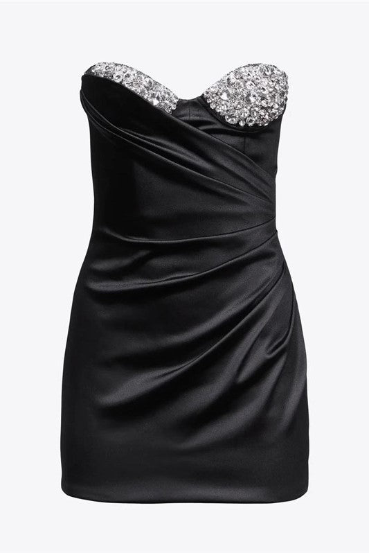 Flowering Girl Women Heidi Diamante Strapless Satin Mini Dress - Black