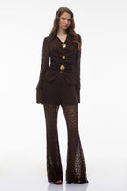 karen Brown Floral Lace hollow Top & Trouser Set