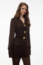 karen Brown Floral Lace hollow Top & Trouser Set