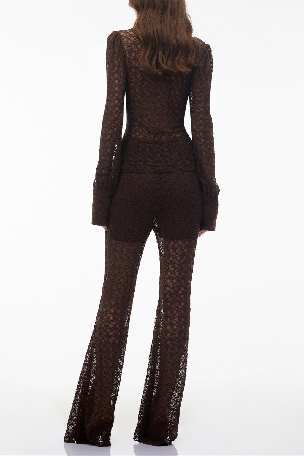 karen Brown Floral Lace hollow Top & Trouser Set