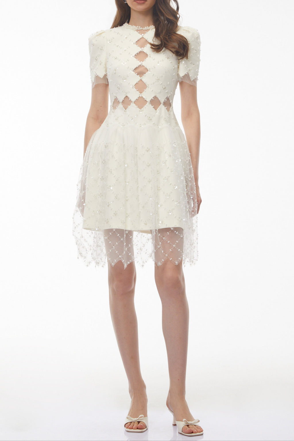 Henrietta Ivory Sequin Mini Dress With Mesh Panels