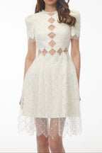 Henrietta Ivory Sequin Mini Dress With Mesh Panels
