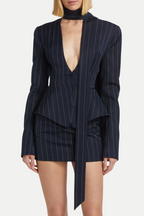 Flowering Girl Women Hibyl Pinstripe Scarf Blazer in black