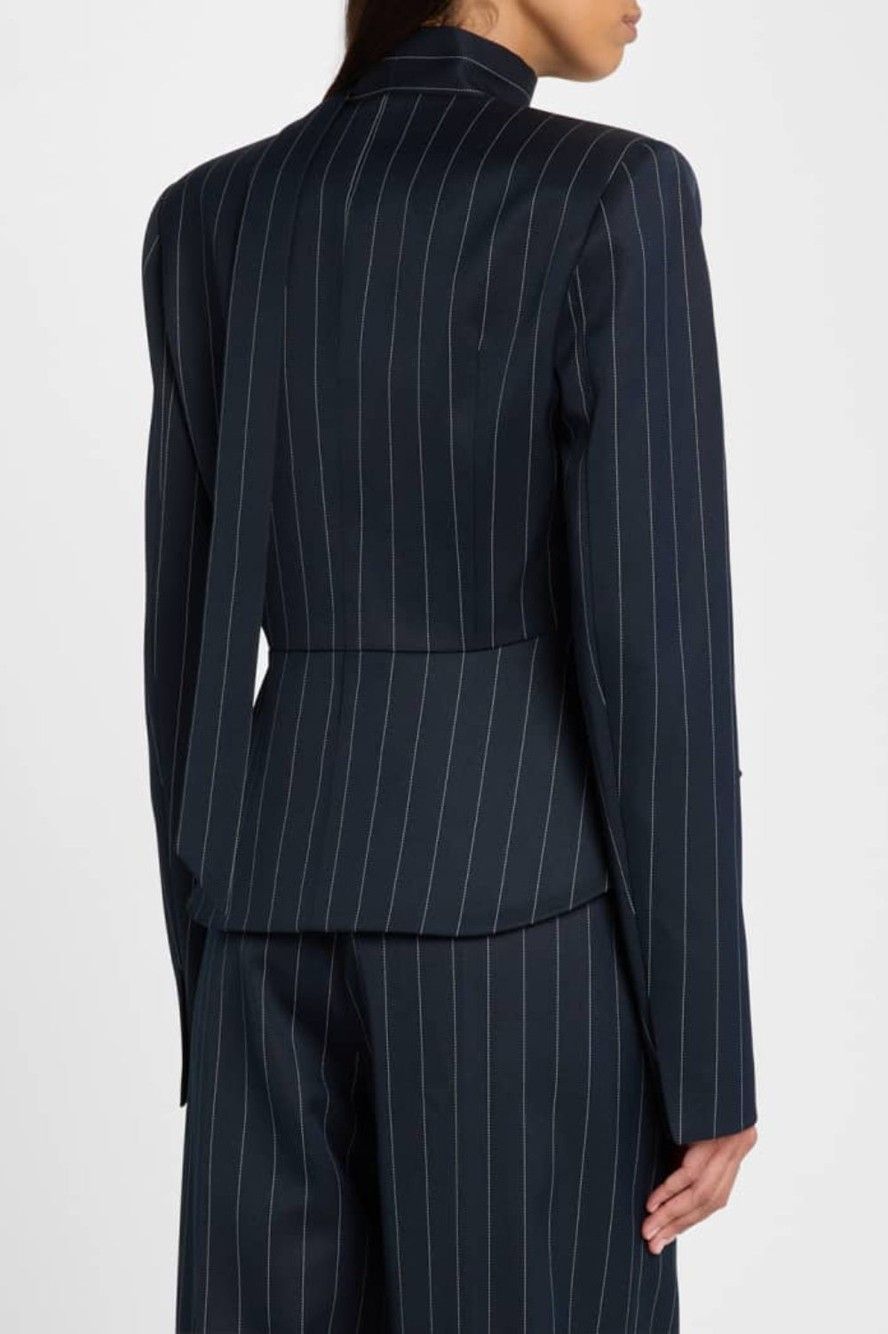 Flowering Girl Women Hibyl Pinstripe Scarf Blazer in black