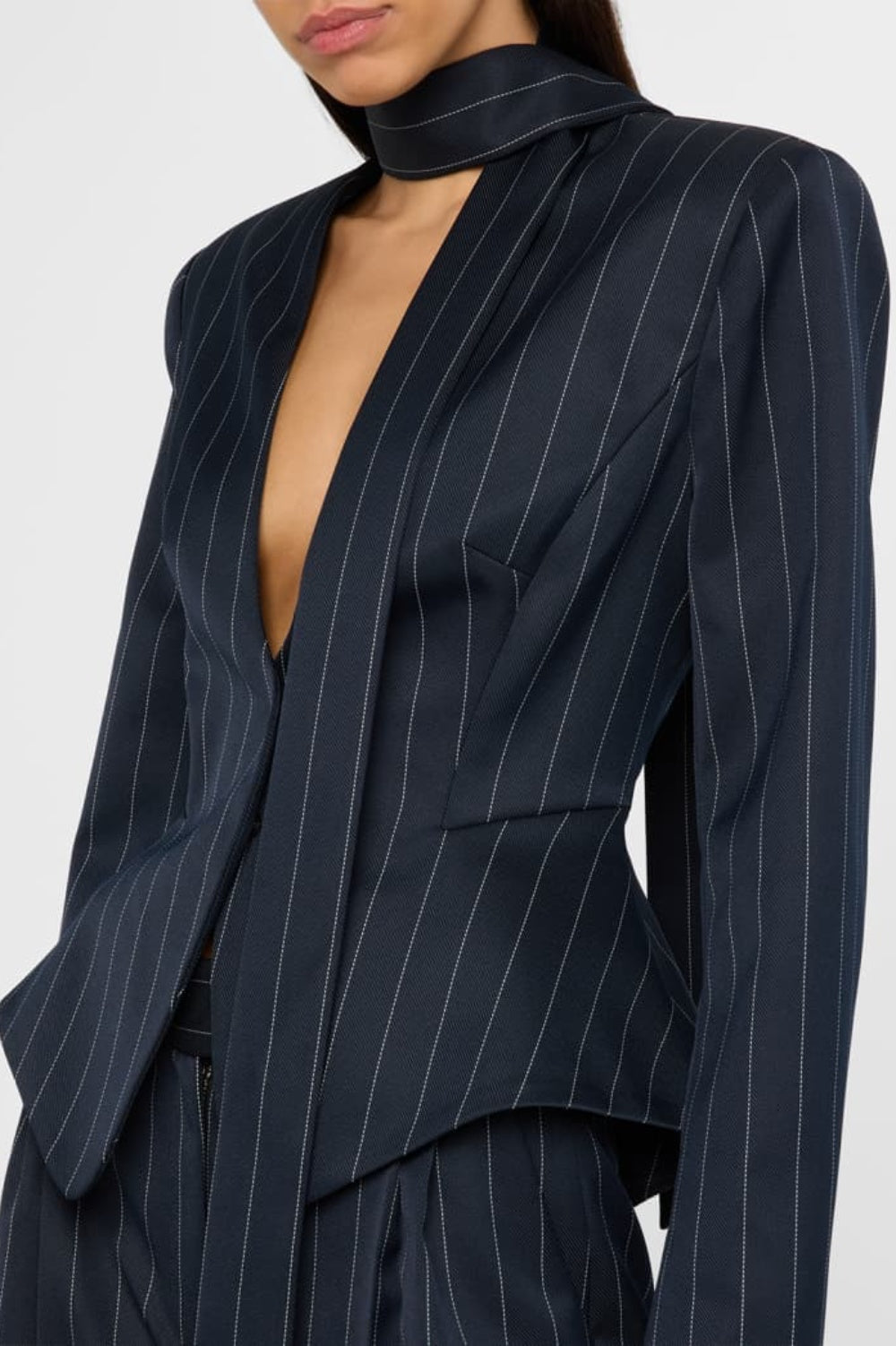 Flowering Girl Women Hibyl Pinstripe Scarf Blazer in black
