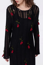 Flowering Girl Women Hilaria Rose Handcrafted Knit Midi Dress in Black