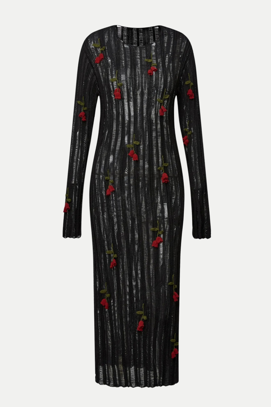 Flowering Girl Women Hilaria Rose Handcrafted Knit Midi Dress in Black