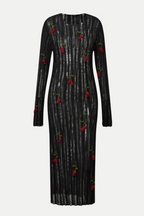 Flowering Girl Women Hilaria Rose Handcrafted Knit Midi Dress in Black