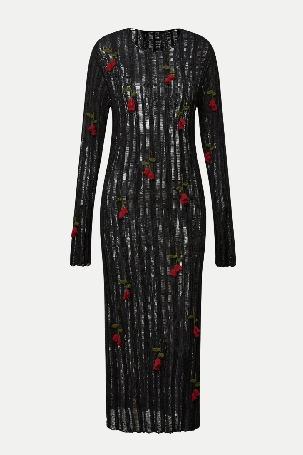 Flowering Girl Women Hilaria Rose Handcrafted Knit Midi Dress in Black