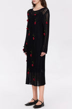 Flowering Girl Women Hilaria Rose Handcrafted Knit Midi Dress in Black