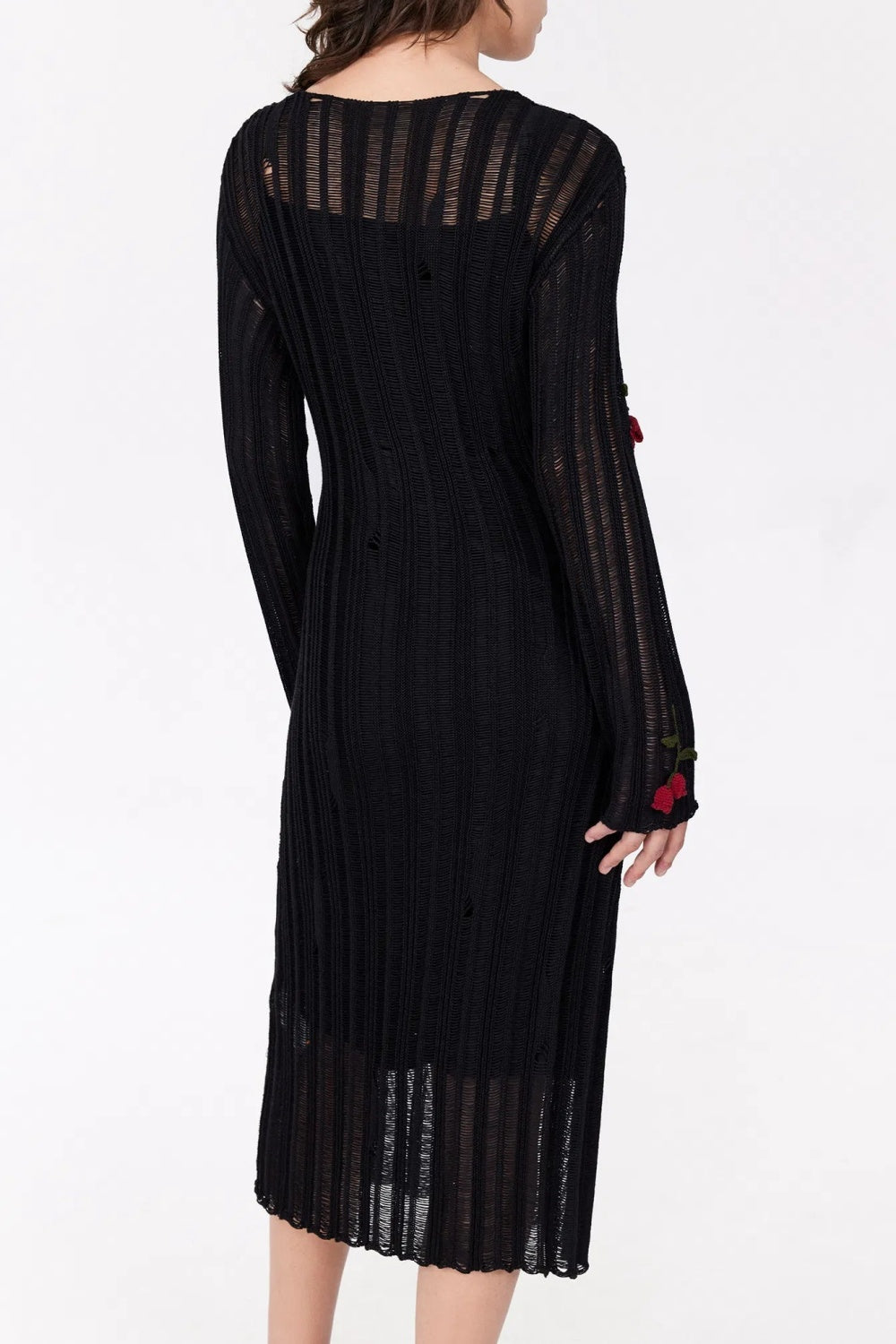 Flowering Girl Women Hilaria Rose Handcrafted Knit Midi Dress in Black