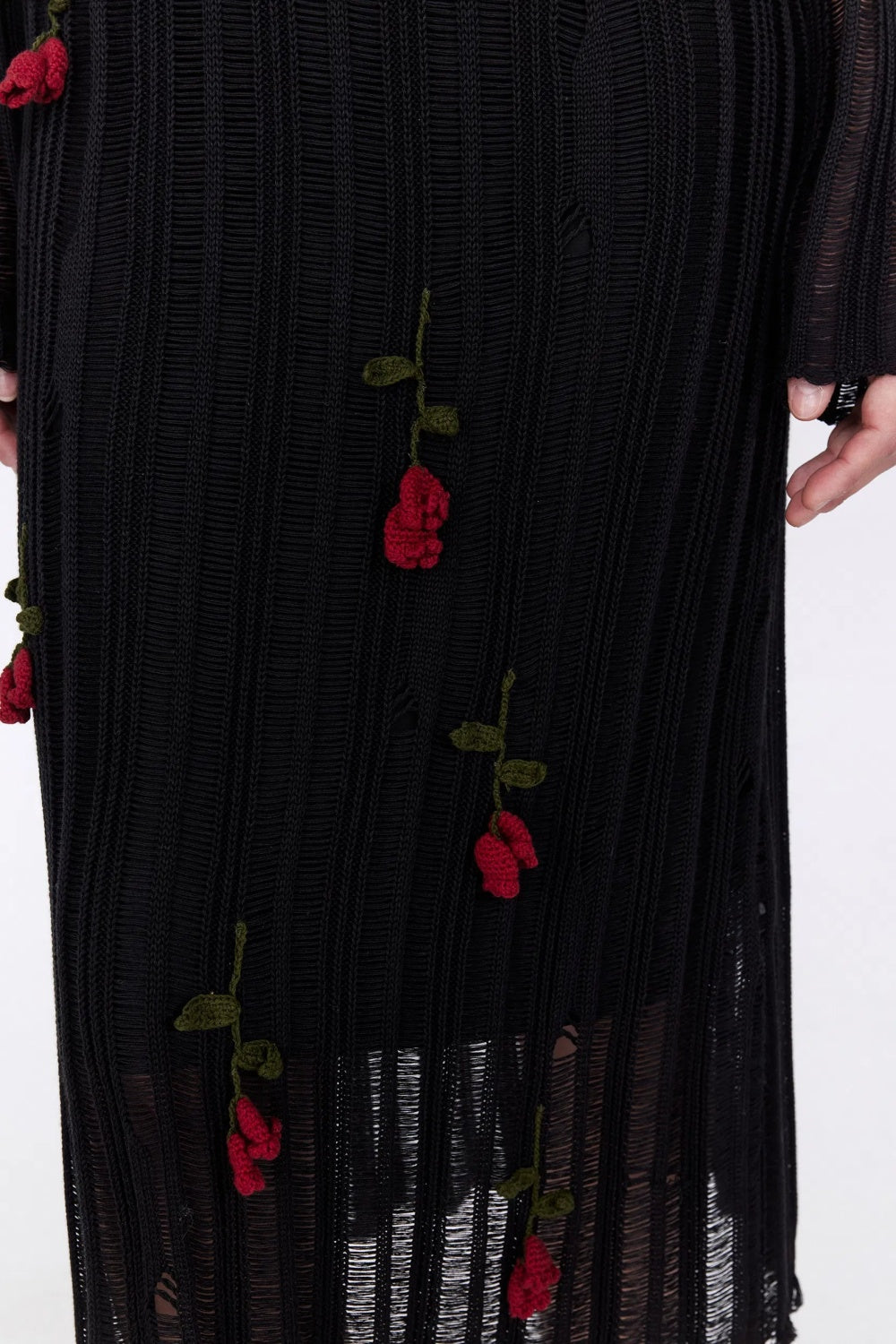 Flowering Girl Women Hilaria Rose Handcrafted Knit Midi Dress in Black