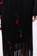 Flowering Girl Women Hilaria Rose Handcrafted Knit Midi Dress in Black