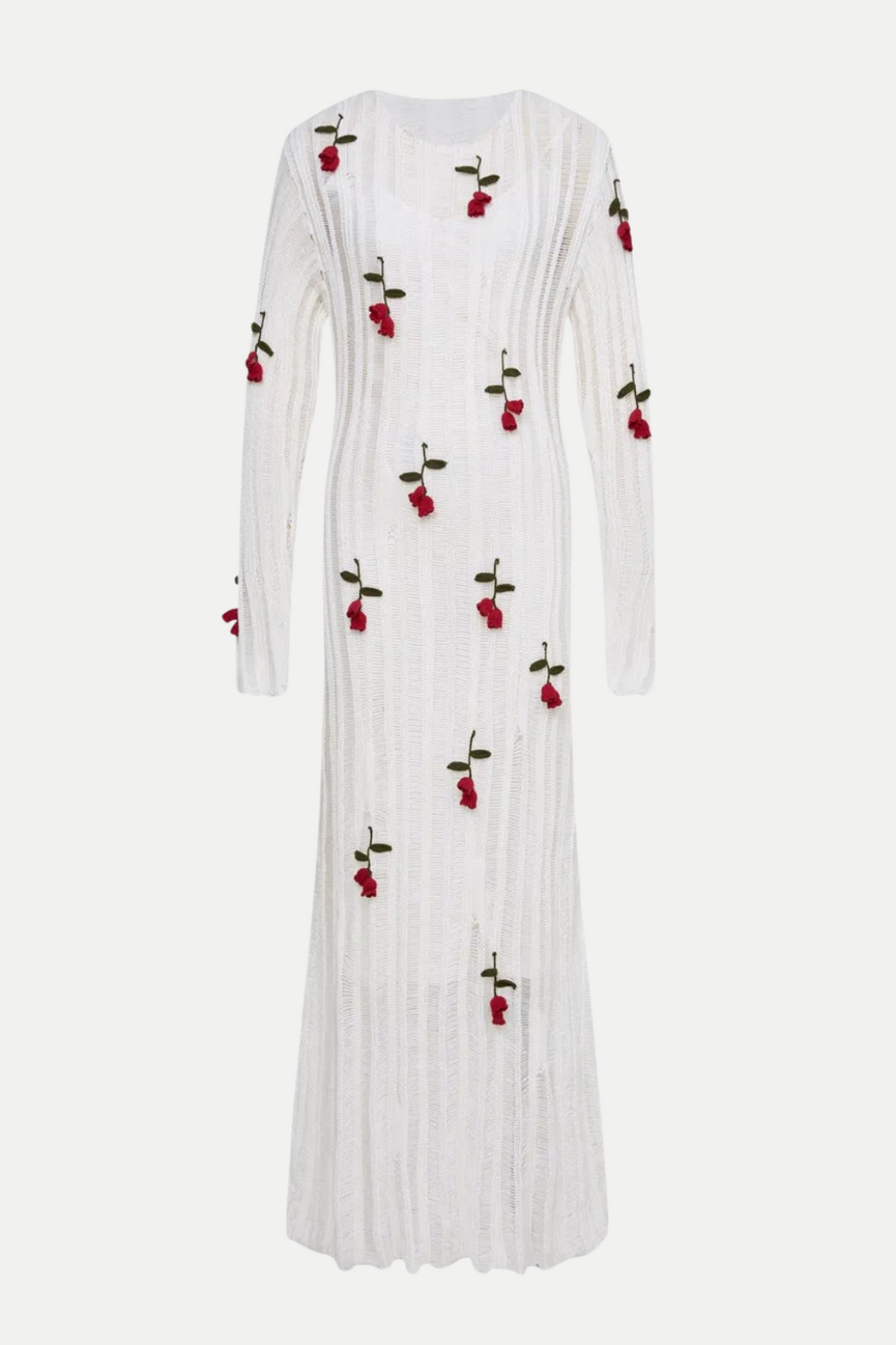 Flowering Girl Women Hilaria Rose Handcrafted Knit Midi Dress in White
