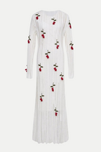 Flowering Girl Women Hilaria Rose Handcrafted Knit Midi Dress in White