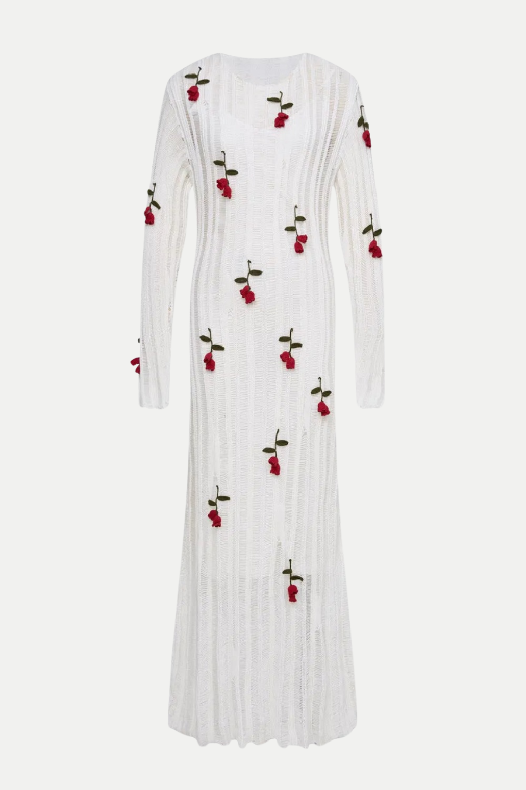 Flowering Girl Women Hilaria Rose Handcrafted Knit Midi Dress in White