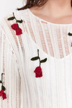 Flowering Girl Women Hilaria Rose Handcrafted Knit Midi Dress in White