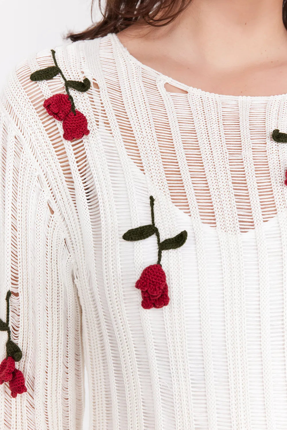 Flowering Girl Women Hilaria Rose Handcrafted Knit Midi Dress in White