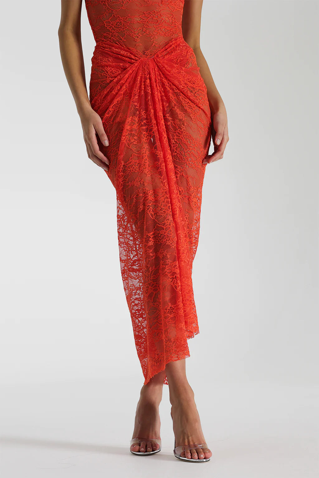 Strapless Twisted Lace Dress In Orange
