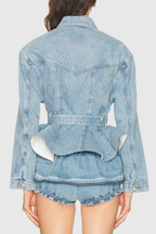 Hitania Ruffle Denim Jacket & Skirt Set