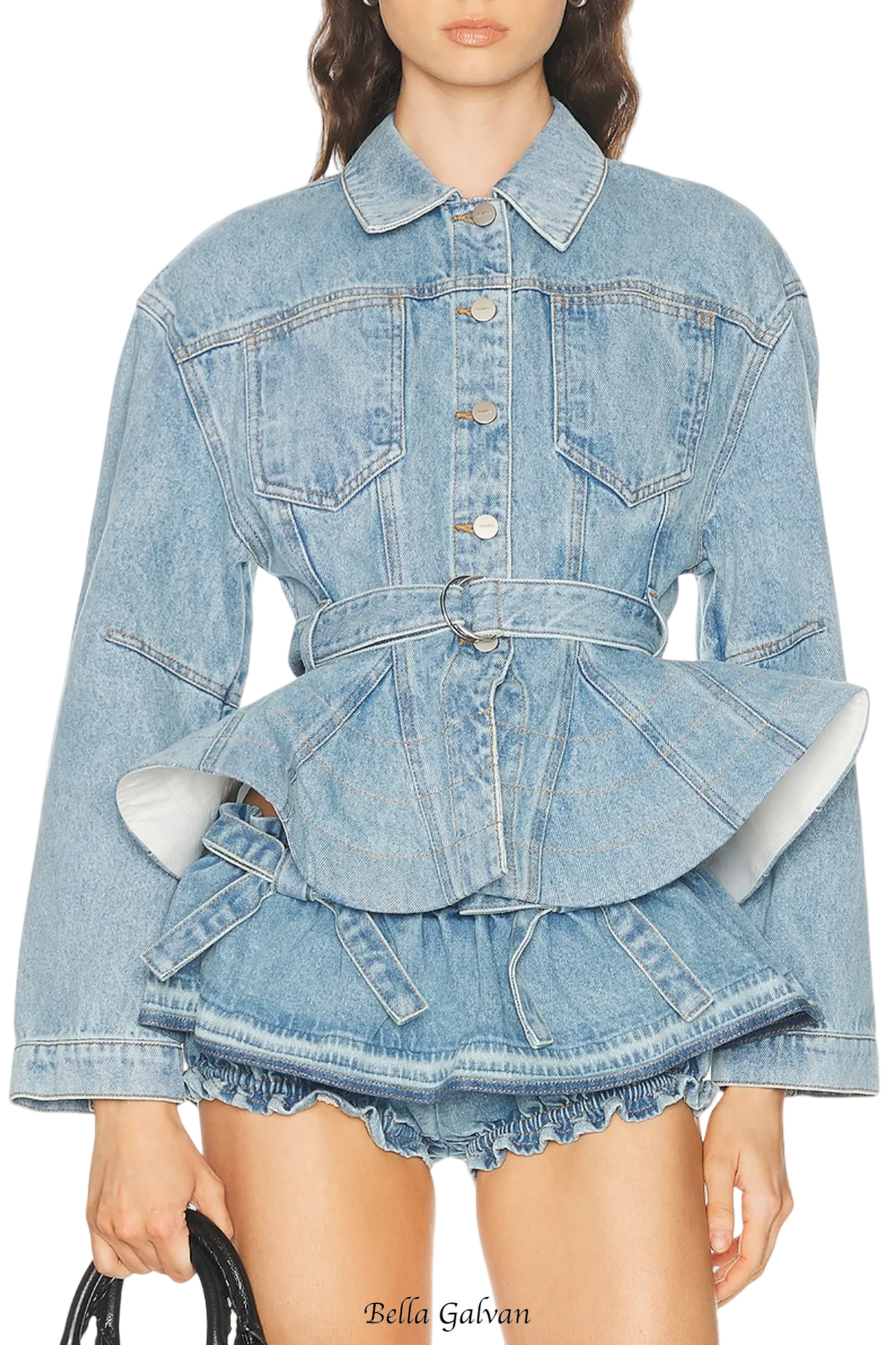 Hitania Ruffle Denim Jacket & Skirt Set