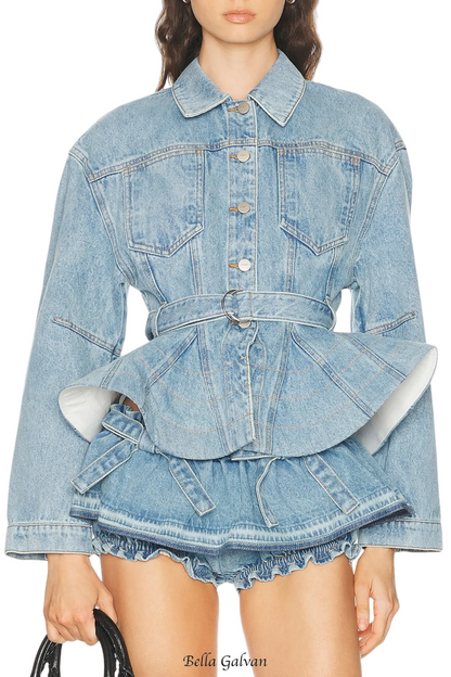 Hitania Ruffle Denim Jacket & Skirt Set